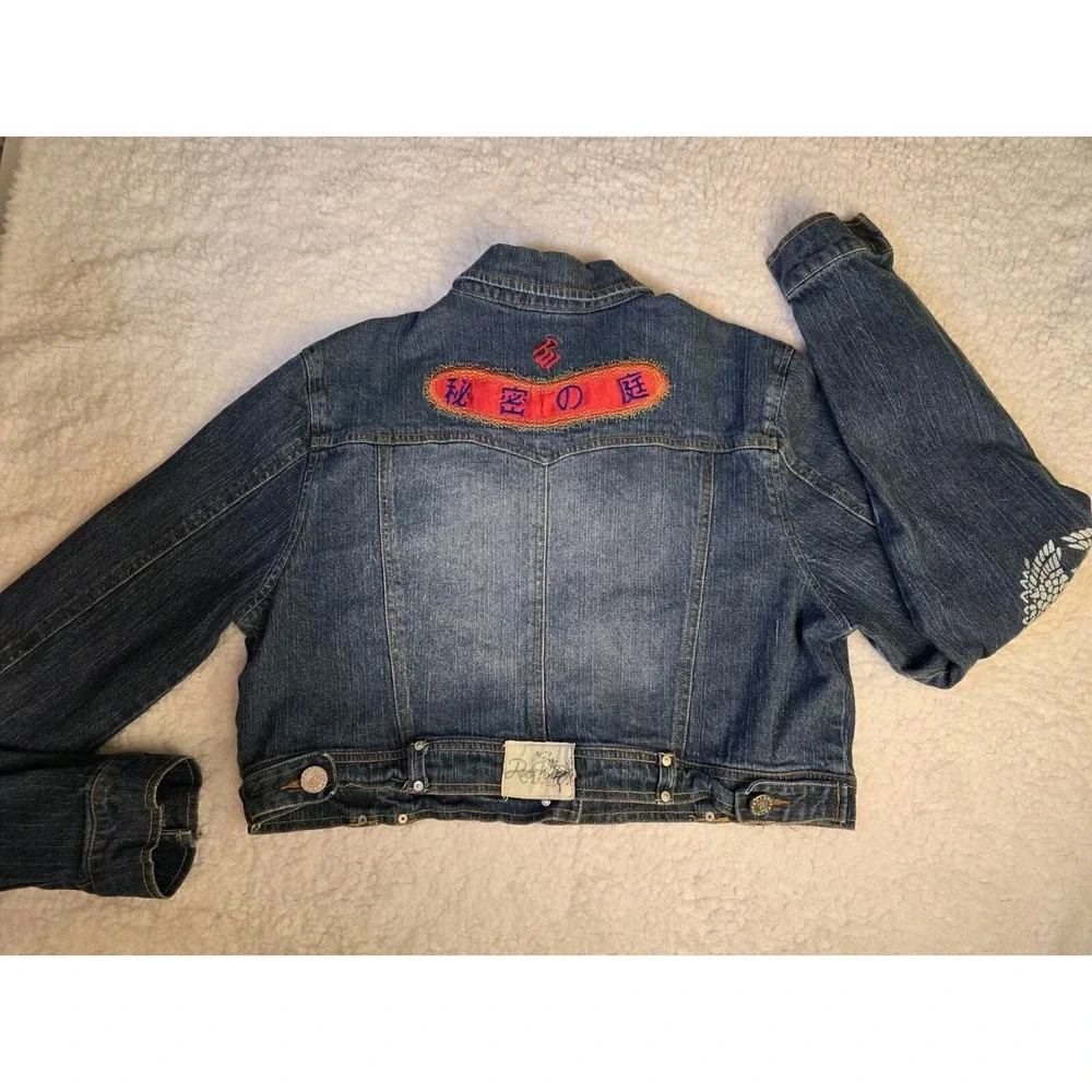 Vintage Y2K‎ Rocawear Denim Jean Jacket Patches Cropped Stretch 90s Womens 3X